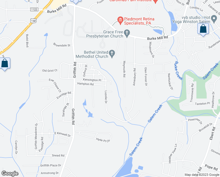 map of restaurants, bars, coffee shops, grocery stores, and more near 295 Hialeah Drive in Winston-Salem