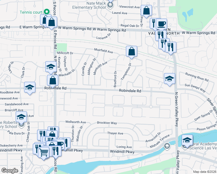 map of restaurants, bars, coffee shops, grocery stores, and more near 2345 Barneby Avenue in Henderson