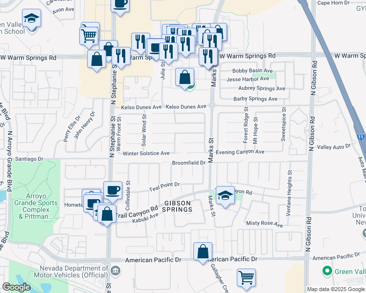 map of restaurants, bars, coffee shops, grocery stores, and more near 1287 Dove Tree Court in Henderson