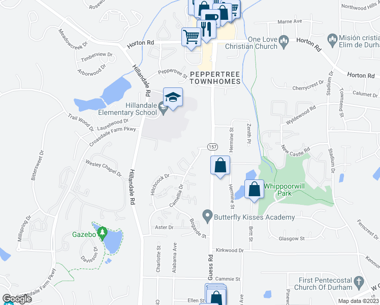 map of restaurants, bars, coffee shops, grocery stores, and more near 8 Moorefield Court in Durham