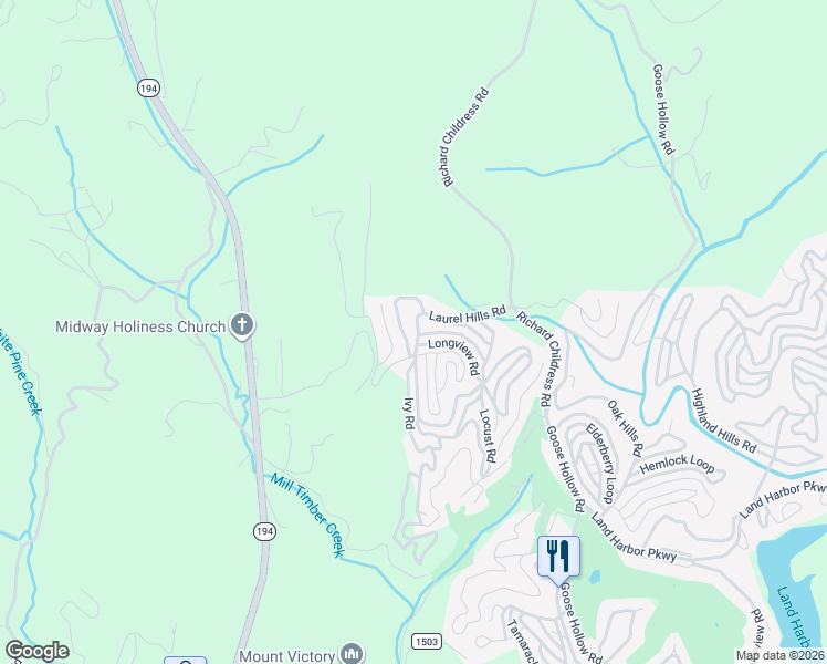map of restaurants, bars, coffee shops, grocery stores, and more near 163 Longview Road in Newland