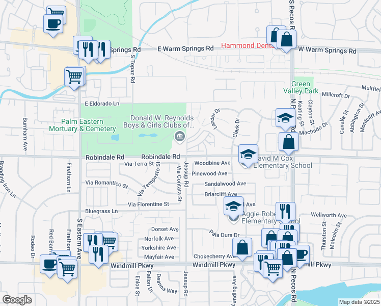 map of restaurants, bars, coffee shops, grocery stores, and more near 2791 Red Vista Court in Henderson
