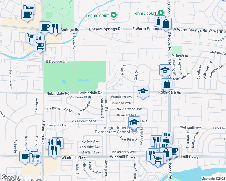map of restaurants, bars, coffee shops, grocery stores, and more near 2775 Red Vista Court in Henderson