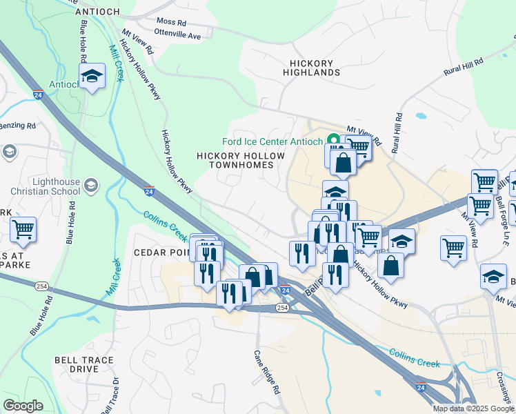 map of restaurants, bars, coffee shops, grocery stores, and more near 5200 Hickory Hollow Parkway in Nashville