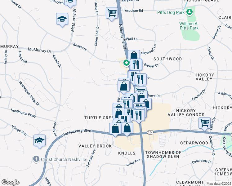 map of restaurants, bars, coffee shops, grocery stores, and more near 421 Ocala Drive in Nashville