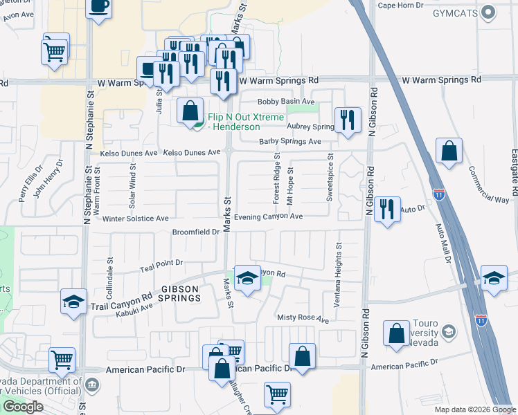 map of restaurants, bars, coffee shops, grocery stores, and more near 1190 Evening Canyon Avenue in Henderson