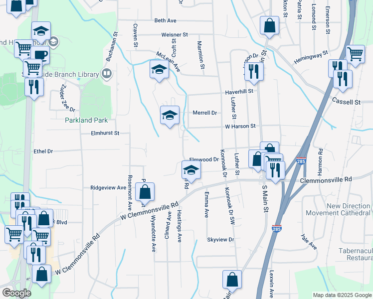 map of restaurants, bars, coffee shops, grocery stores, and more near 3305 Renon Road in Winston-Salem