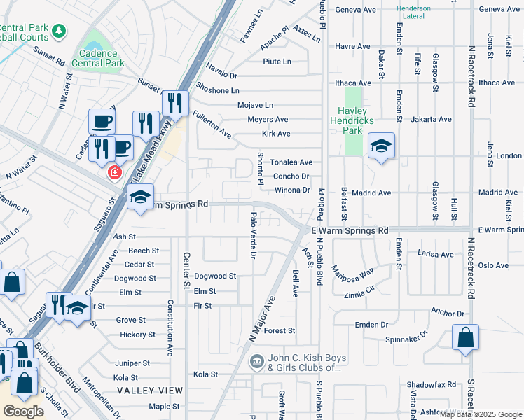 map of restaurants, bars, coffee shops, grocery stores, and more near 520 Fork Mesa Court in Henderson