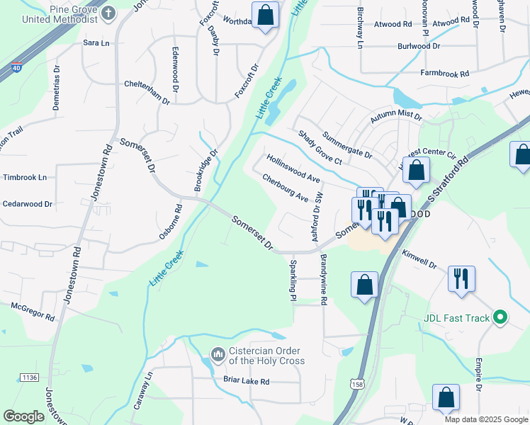 map of restaurants, bars, coffee shops, grocery stores, and more near 860 Somerset Drive in Winston-Salem