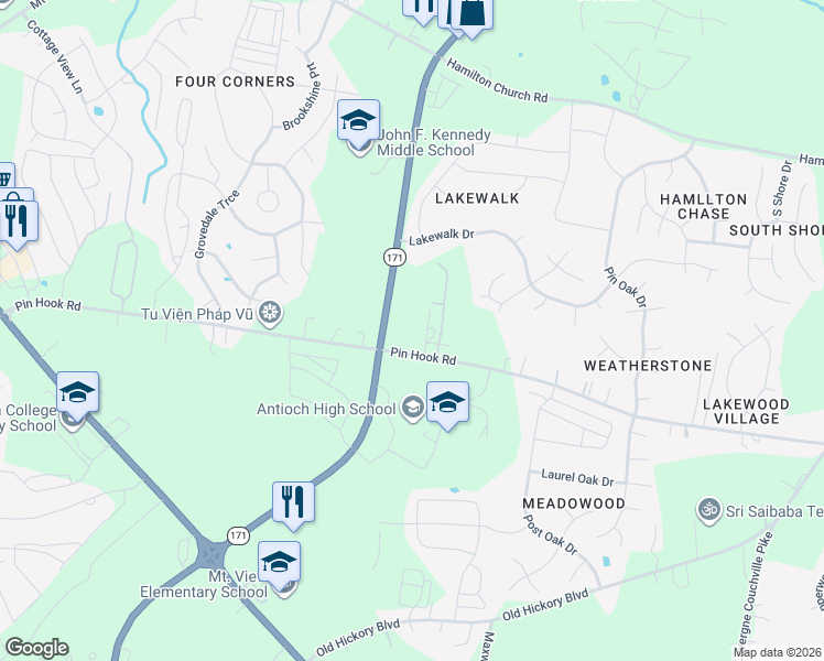 map of restaurants, bars, coffee shops, grocery stores, and more near 2728 Hobson Pike in Nashville