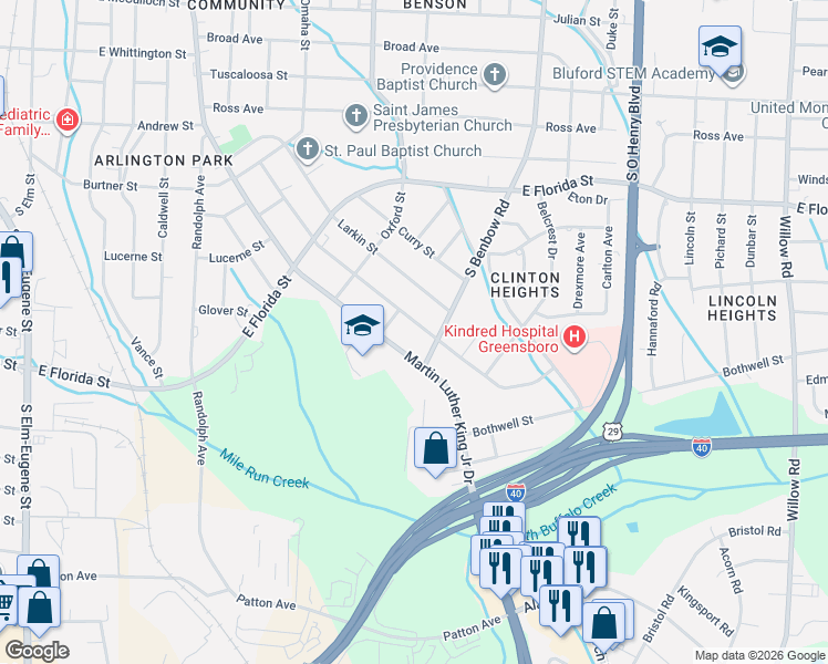 map of restaurants, bars, coffee shops, grocery stores, and more near in Greensboro