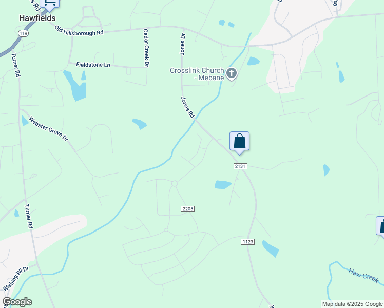 map of restaurants, bars, coffee shops, grocery stores, and more near 1211 Adrian Court in Mebane