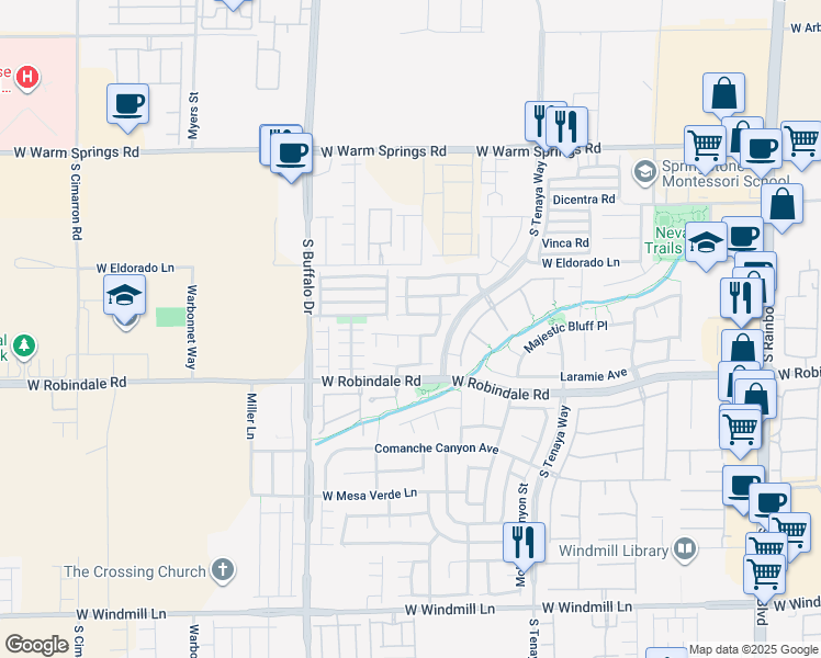 map of restaurants, bars, coffee shops, grocery stores, and more near 7580 Townsville Avenue in Las Vegas
