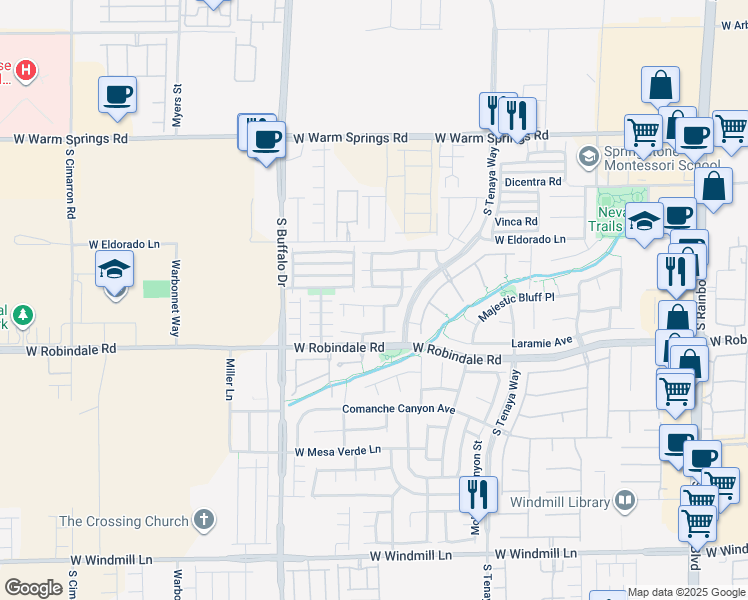 map of restaurants, bars, coffee shops, grocery stores, and more near 7580 Townsville Avenue in Las Vegas