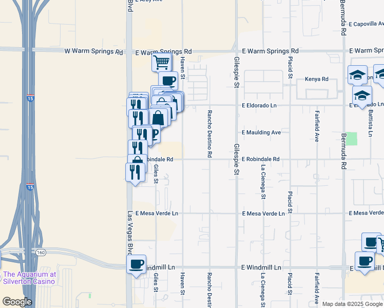 map of restaurants, bars, coffee shops, grocery stores, and more near 122 East Robindale Road in Las Vegas