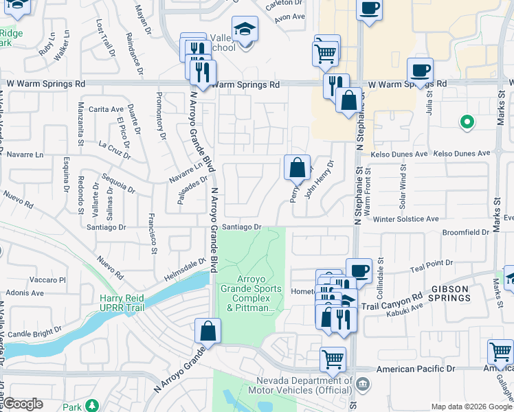 map of restaurants, bars, coffee shops, grocery stores, and more near 1576 Alpine Hills Avenue in Henderson