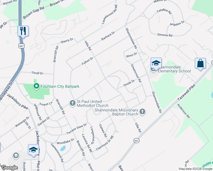 map of restaurants, bars, coffee shops, grocery stores, and more near 4308 Garden Drive in Knoxville