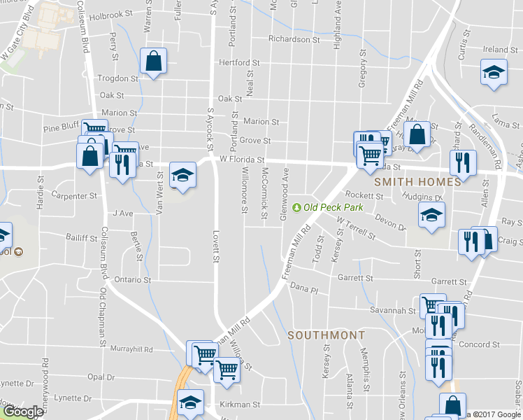 map of restaurants, bars, coffee shops, grocery stores, and more near 1534 McCormick Street in Greensboro