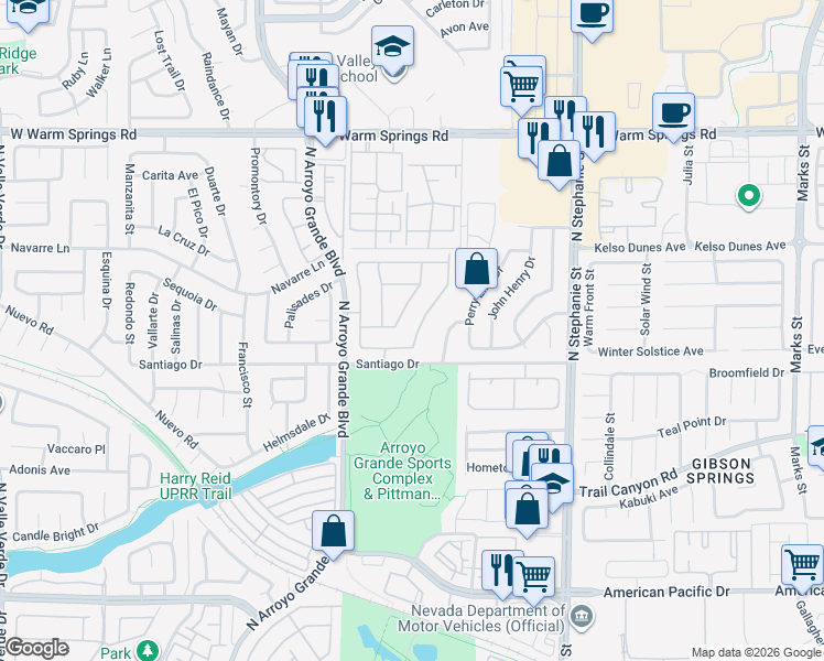 map of restaurants, bars, coffee shops, grocery stores, and more near 1576 Alpine Hills Avenue in Henderson
