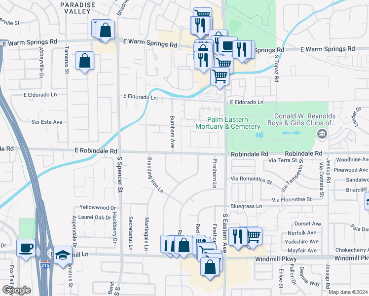 map of restaurants, bars, coffee shops, grocery stores, and more near in Las Vegas