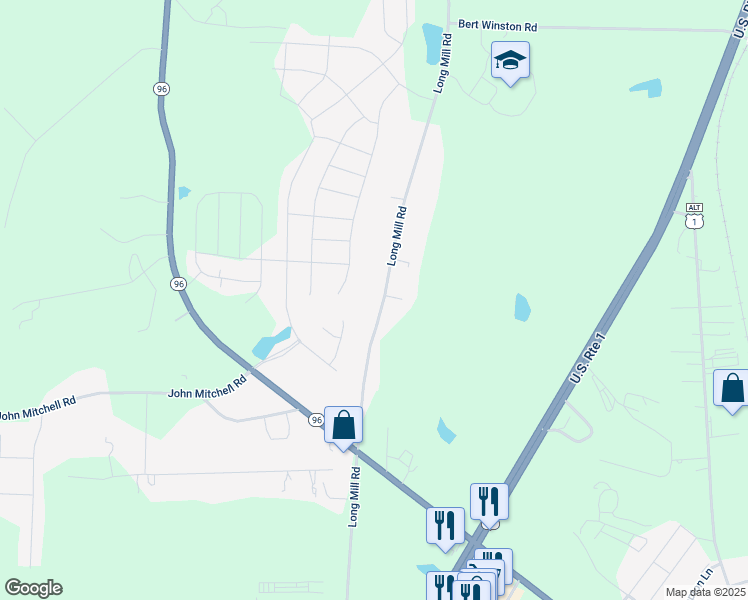 map of restaurants, bars, coffee shops, grocery stores, and more near 2026 Long Mill Road in Youngsville