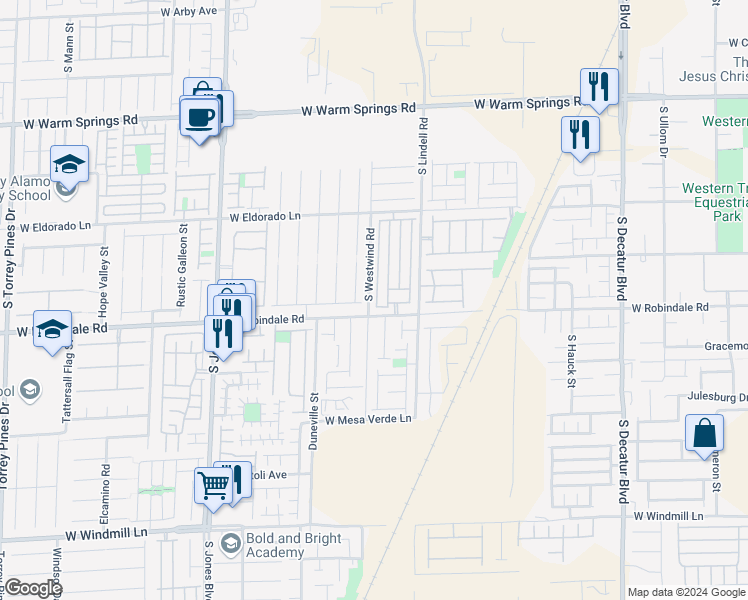 map of restaurants, bars, coffee shops, grocery stores, and more near 7677 Alexander Hills Street in Las Vegas