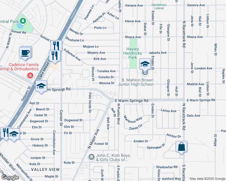 map of restaurants, bars, coffee shops, grocery stores, and more near 337 Mattie Brook Avenue in Henderson
