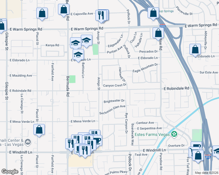 map of restaurants, bars, coffee shops, grocery stores, and more near 7712 Locke Haven Drive in Las Vegas
