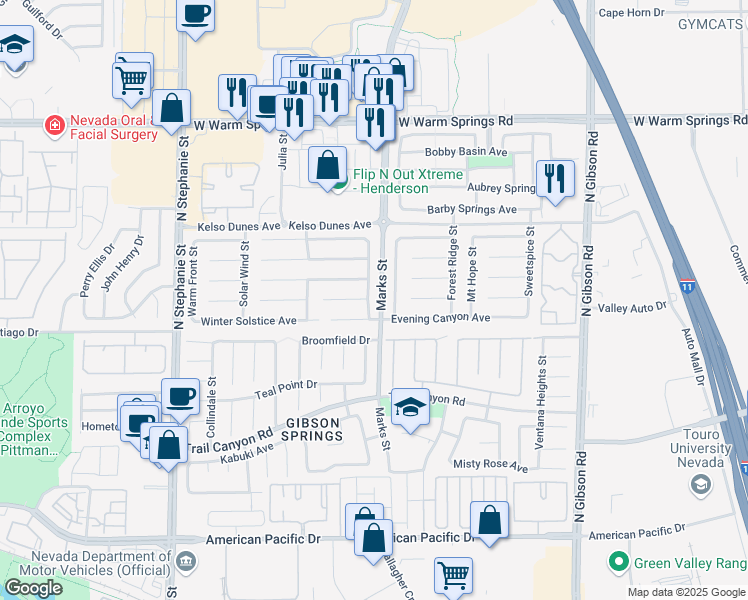 map of restaurants, bars, coffee shops, grocery stores, and more near 310 Coral Fountain Street in Henderson