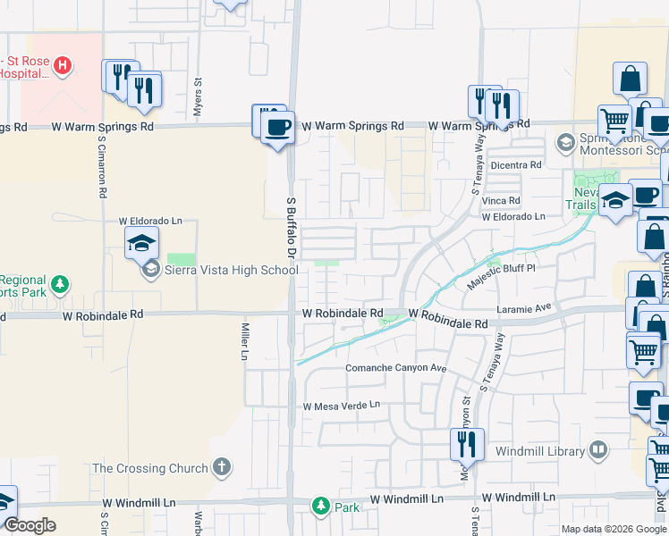 map of restaurants, bars, coffee shops, grocery stores, and more near 7629 Turquoise Stone Court in Las Vegas