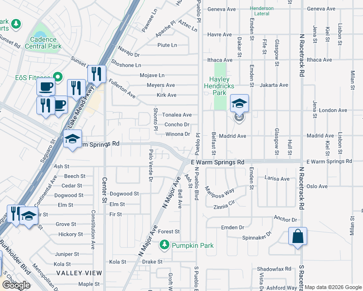 map of restaurants, bars, coffee shops, grocery stores, and more near 576 Bayo Canyon Court in Henderson