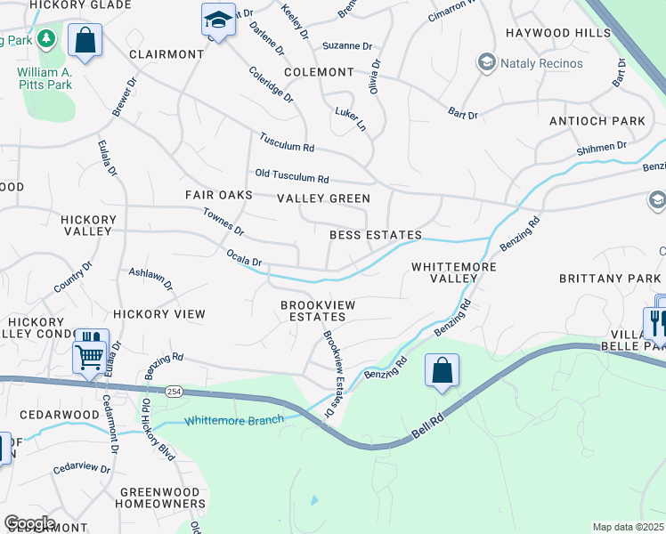 map of restaurants, bars, coffee shops, grocery stores, and more near 153 Ocala Drive in Nashville