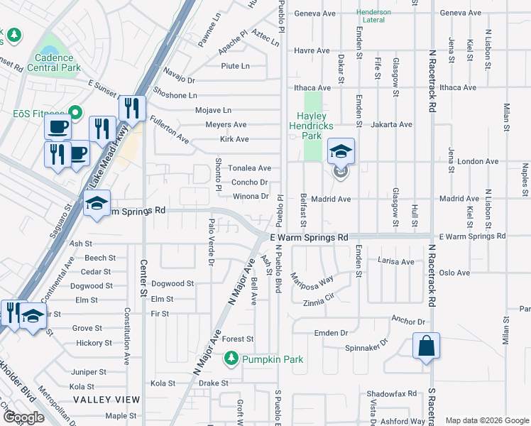 map of restaurants, bars, coffee shops, grocery stores, and more near 337 Mattie Brook Avenue in Henderson