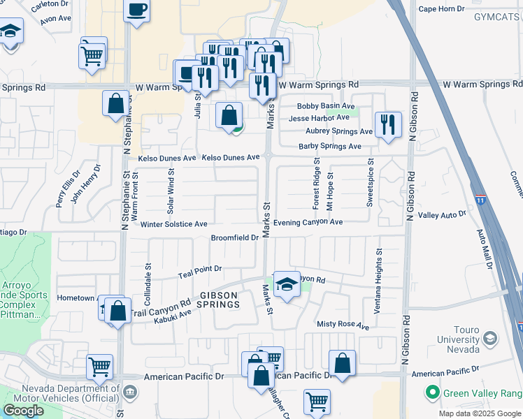 map of restaurants, bars, coffee shops, grocery stores, and more near 310 Coral Fountain Street in Henderson
