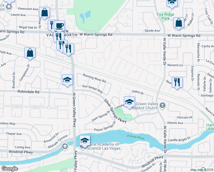 map of restaurants, bars, coffee shops, grocery stores, and more near 270 Spring Hills Lane in Henderson