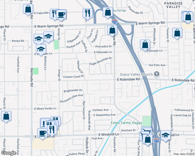 map of restaurants, bars, coffee shops, grocery stores, and more near 910 Ambrose Drive in Las Vegas