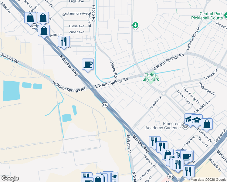 map of restaurants, bars, coffee shops, grocery stores, and more near 338 Cymbal Place in Henderson