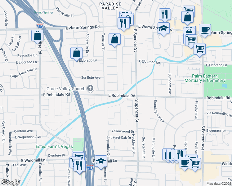 map of restaurants, bars, coffee shops, grocery stores, and more near 7710 Saint Whittier Court in Las Vegas