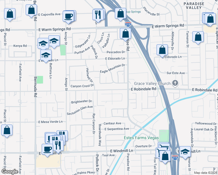 map of restaurants, bars, coffee shops, grocery stores, and more near 910 Ambrose Drive in Las Vegas
