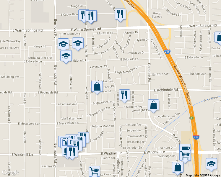 map of restaurants, bars, coffee shops, grocery stores, and more near 7711 Rye Canyon Drive in Las Vegas