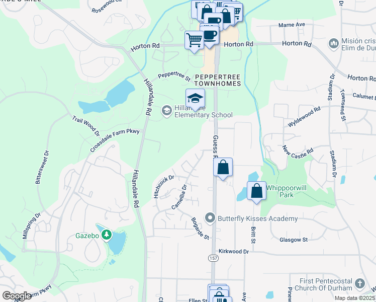 map of restaurants, bars, coffee shops, grocery stores, and more near 10 Justin Court in Durham