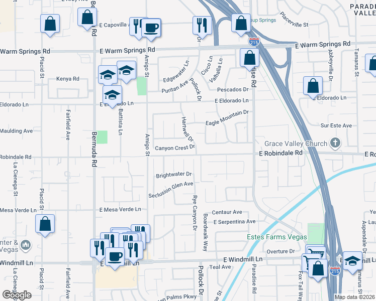 map of restaurants, bars, coffee shops, grocery stores, and more near 7711 Rye Canyon Drive in Las Vegas