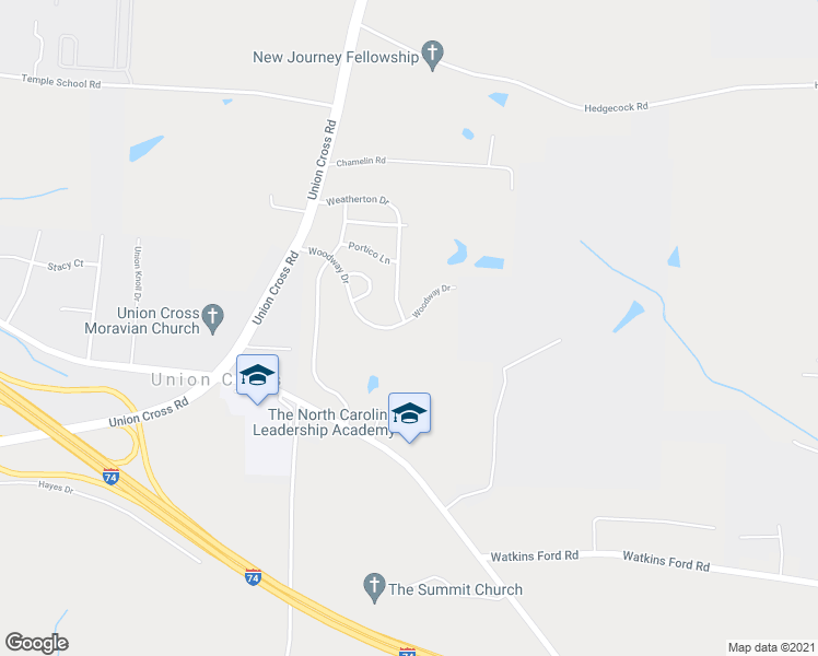 map of restaurants, bars, coffee shops, grocery stores, and more near 4602 Woodway Drive in Kernersville