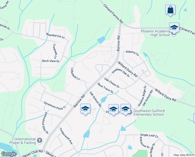 map of restaurants, bars, coffee shops, grocery stores, and more near 4401 Barrow Road in High Point