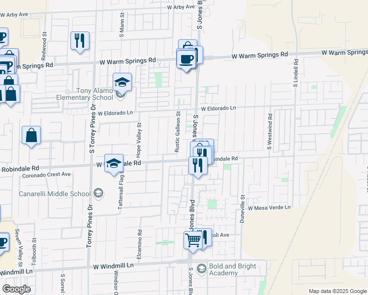 map of restaurants, bars, coffee shops, grocery stores, and more near in Las Vegas
