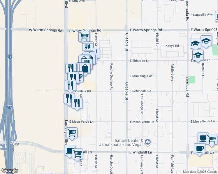 map of restaurants, bars, coffee shops, grocery stores, and more near 7712 Rancho Destino Road in Las Vegas