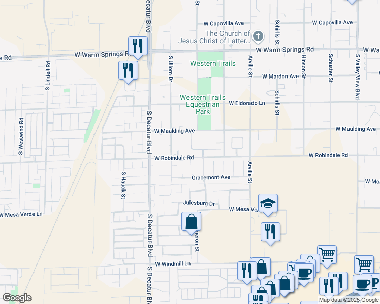 map of restaurants, bars, coffee shops, grocery stores, and more near 4641 Velvet Crest Lane in Las Vegas