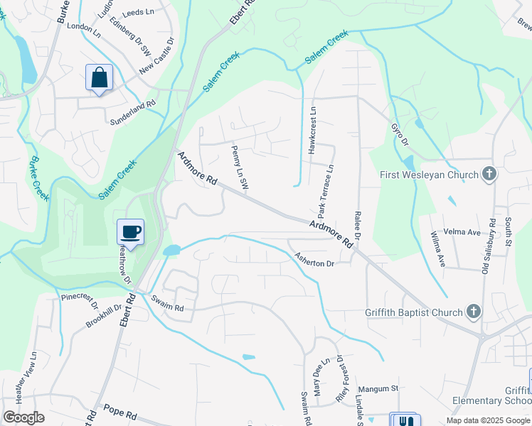 map of restaurants, bars, coffee shops, grocery stores, and more near 1956 Ardmore Road in Winston-Salem