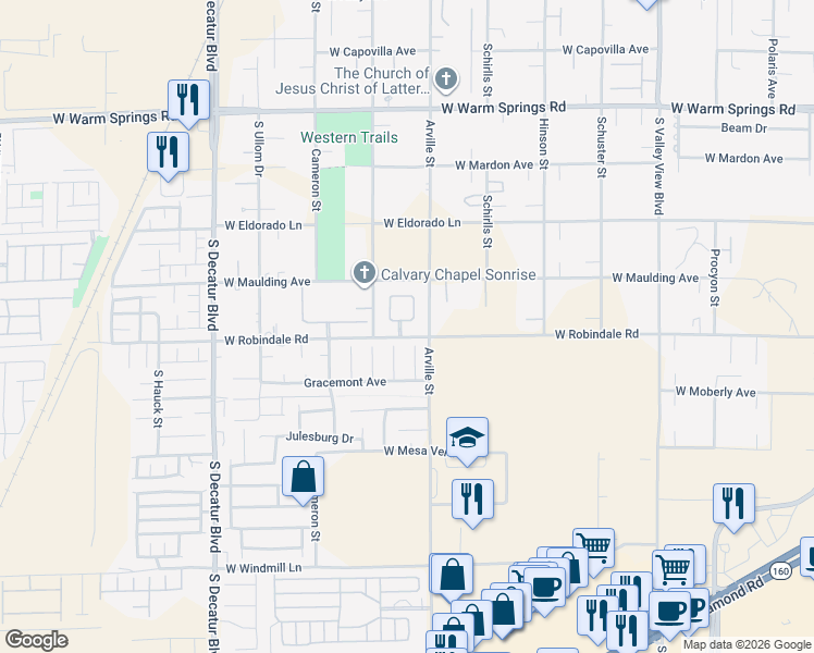 map of restaurants, bars, coffee shops, grocery stores, and more near 7713 Boswell Court in Las Vegas