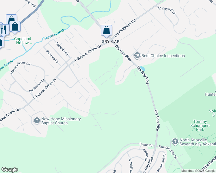 map of restaurants, bars, coffee shops, grocery stores, and more near 1401 Branch Field Lane in Knoxville